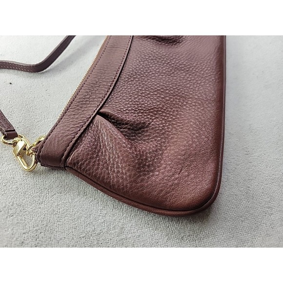 EUC - Brooks Brothers Brown Leather Wristlet Full Zip Top Gold Hardware - Picture 9 of 12